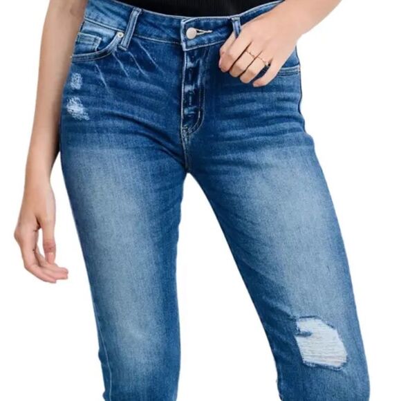 Letter to Juliette distressed hem skinny jeans cropped blue high rise - Picture 3 of 6